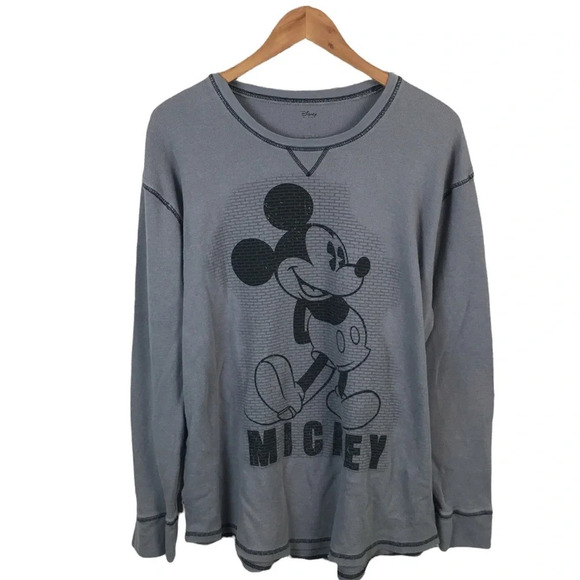 LS148 Mens Disney Store Mickey Mouse Thermal Waffle Knit Long Sleeve Shirt 2XL - Picture 1 of 4